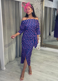 "Elsa" Dress In Blue & Pink Polka Dot