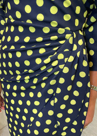 "Fidelma" Dress In Navy & Lime Polka Dot