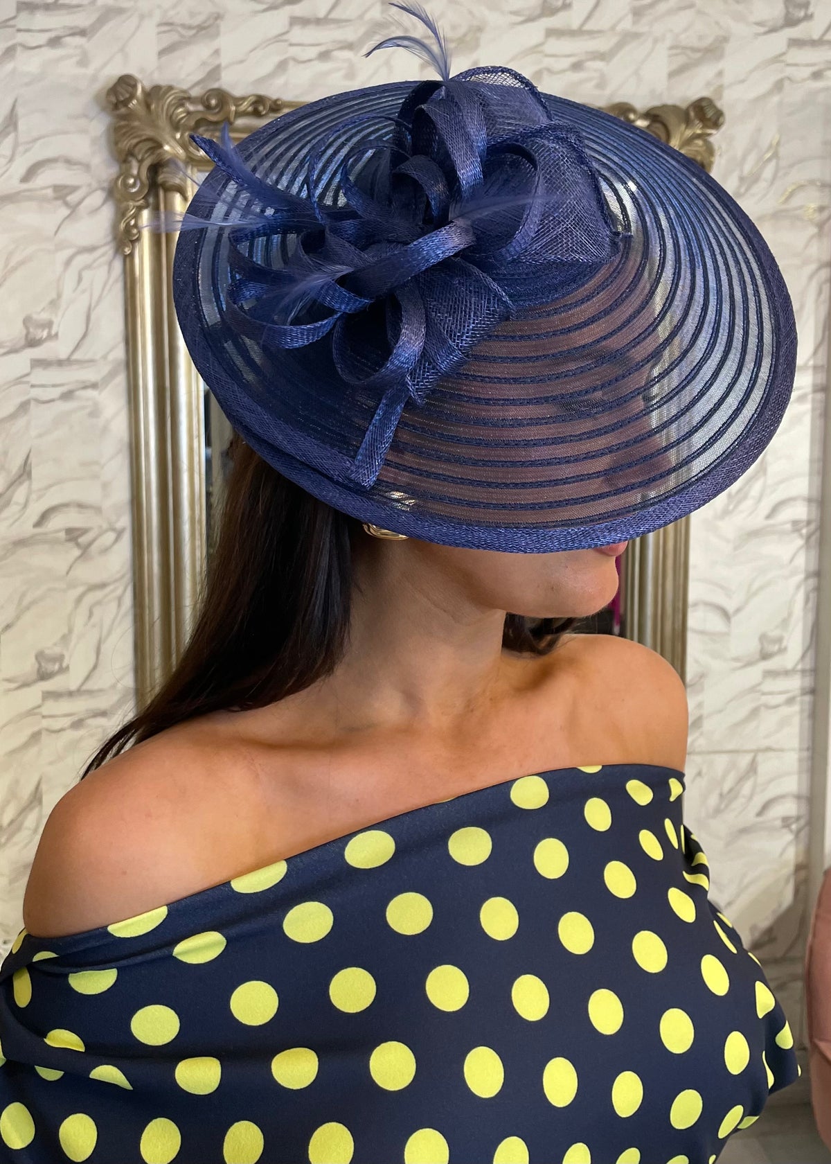 "Fidelma" Dress In Navy & Lime Polka Dot