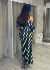 "Fidelma" Dress In Navy & Lime Polka Dot