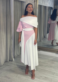 ”Francesca” Dress In Baby Pink & White