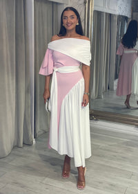 ”Francesca” Dress In Baby Pink & White