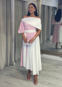 ”Francesca” Dress In Baby Pink & White