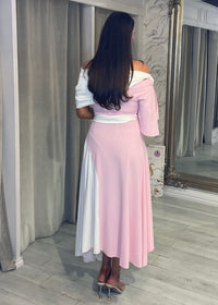 ”Francesca” Dress In Baby Pink & White