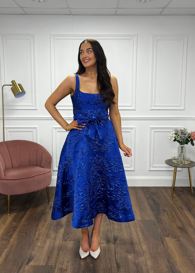 “Aria” Dress In Royal Blue Jaquard