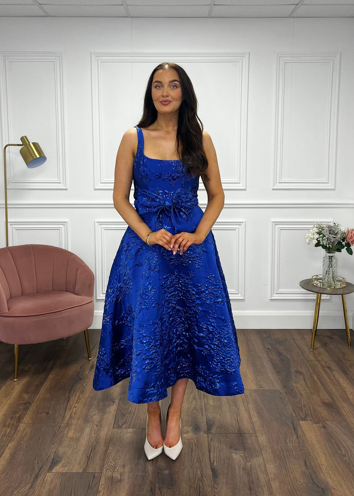 “Aria” Dress In Royal Blue Jaquard