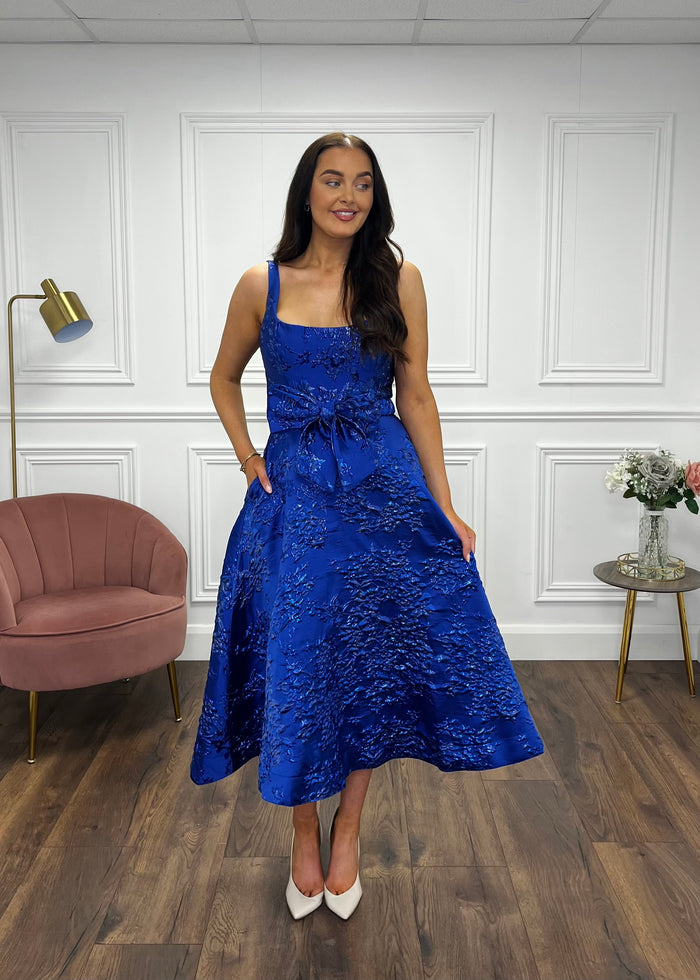 “Aria” Dress In Royal Blue Jaquard