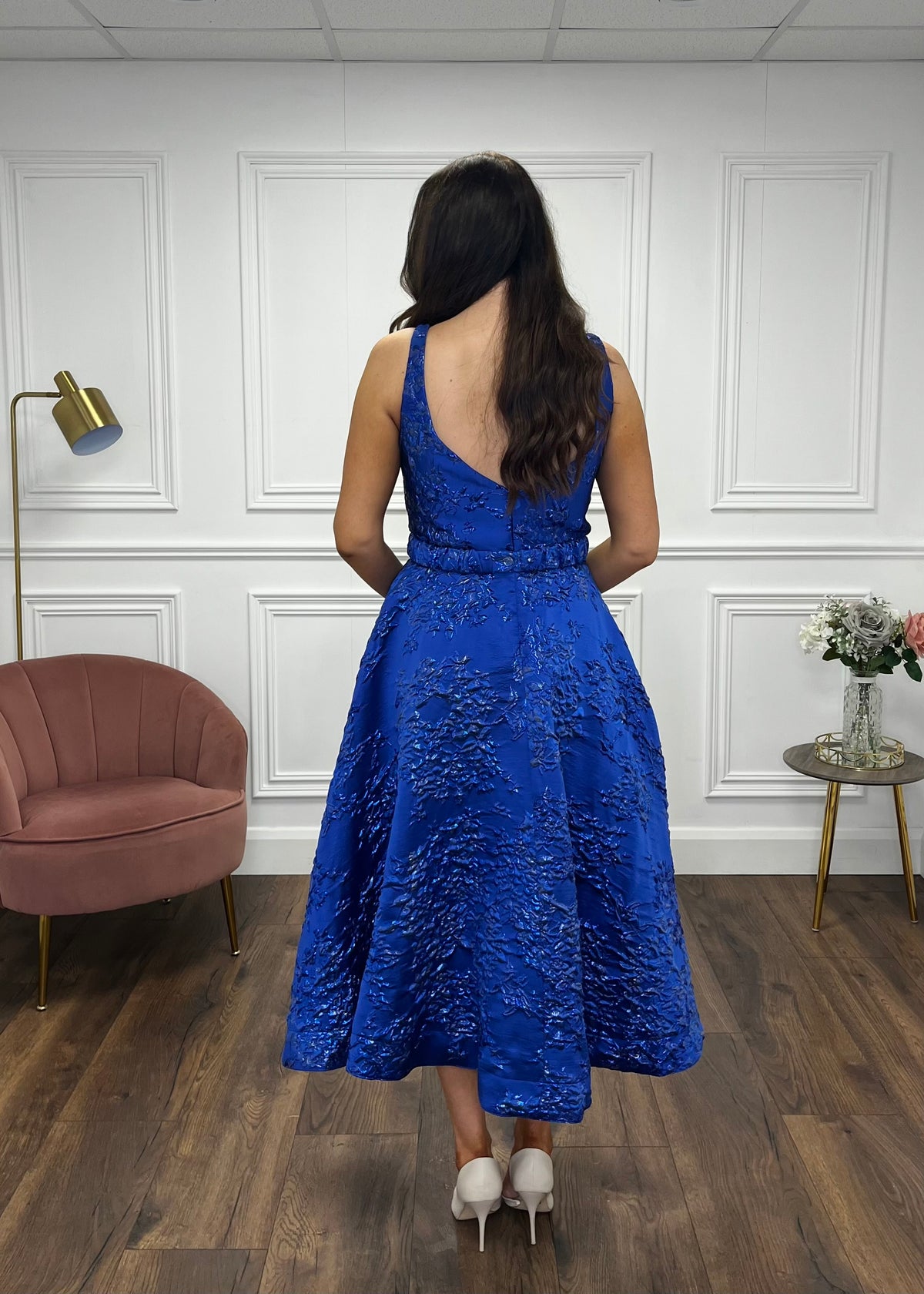 “Aria” Dress In Royal Blue Jaquard