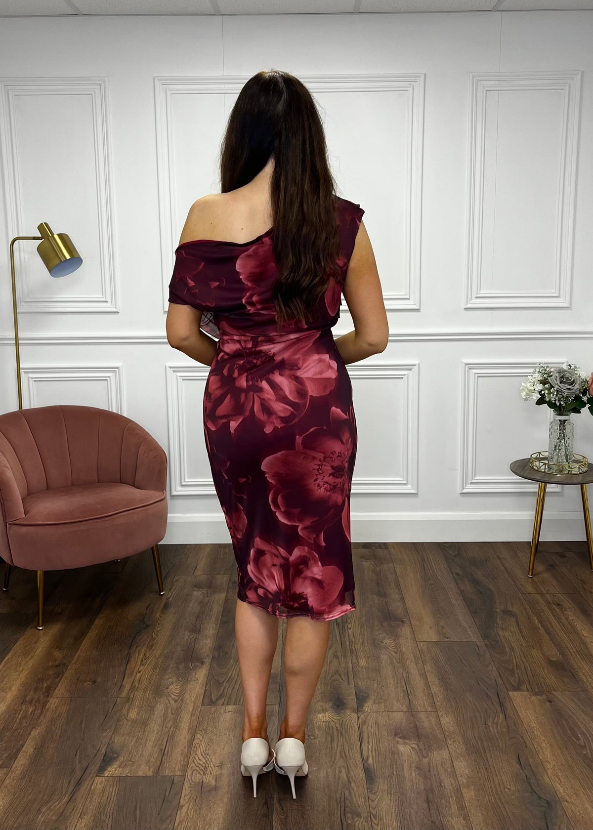 “Murielle” Dress Floral Print Mesh