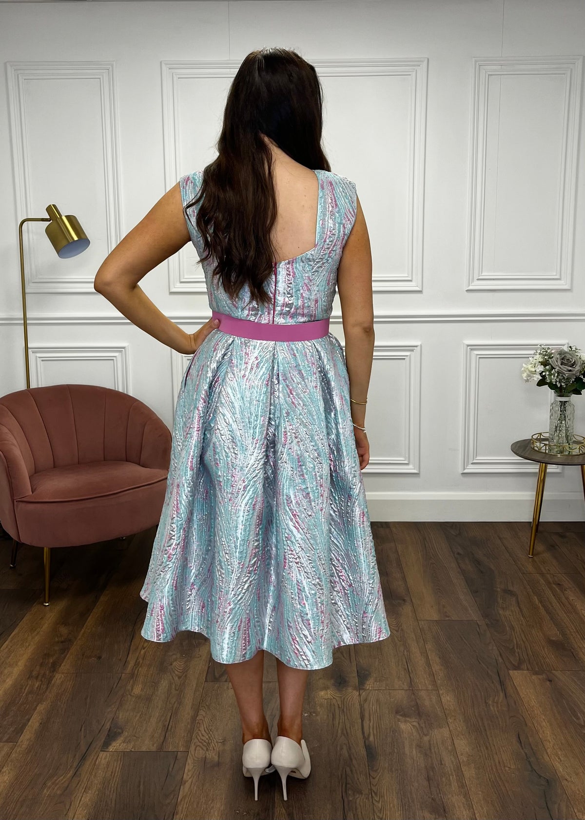 “Brianna” Dress In Baby Blue & Pink