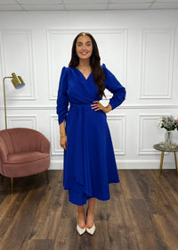 “Stacey” Wrap Dress In Royal Blue