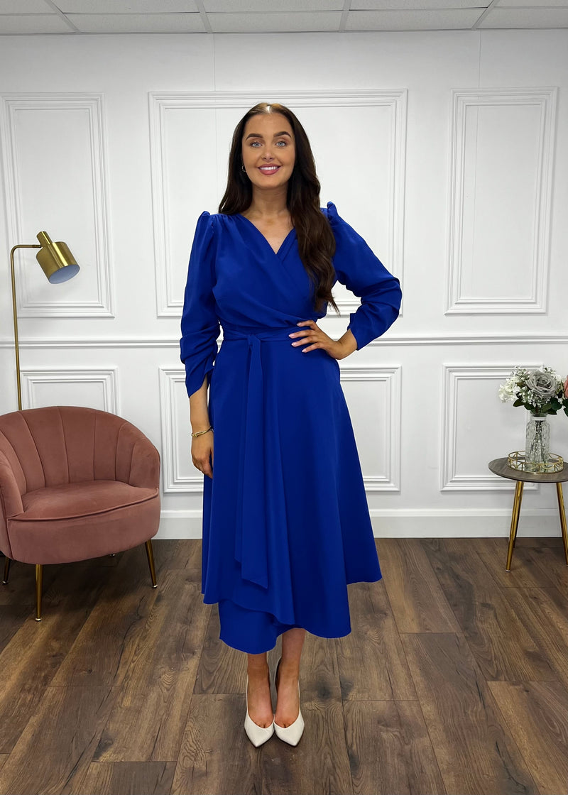 “Stacey” Wrap Dress In Royal Blue