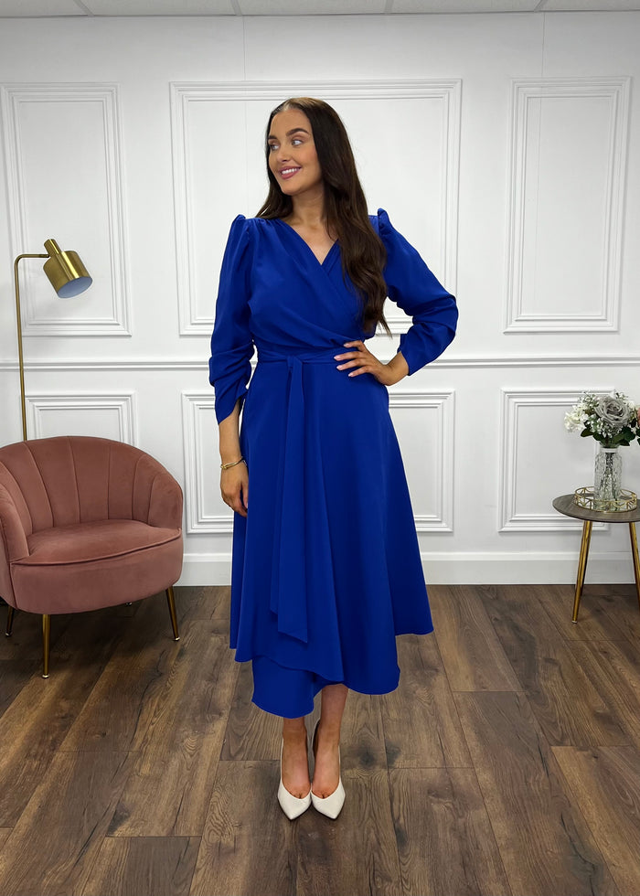 “Stacey” Wrap Dress In Royal Blue