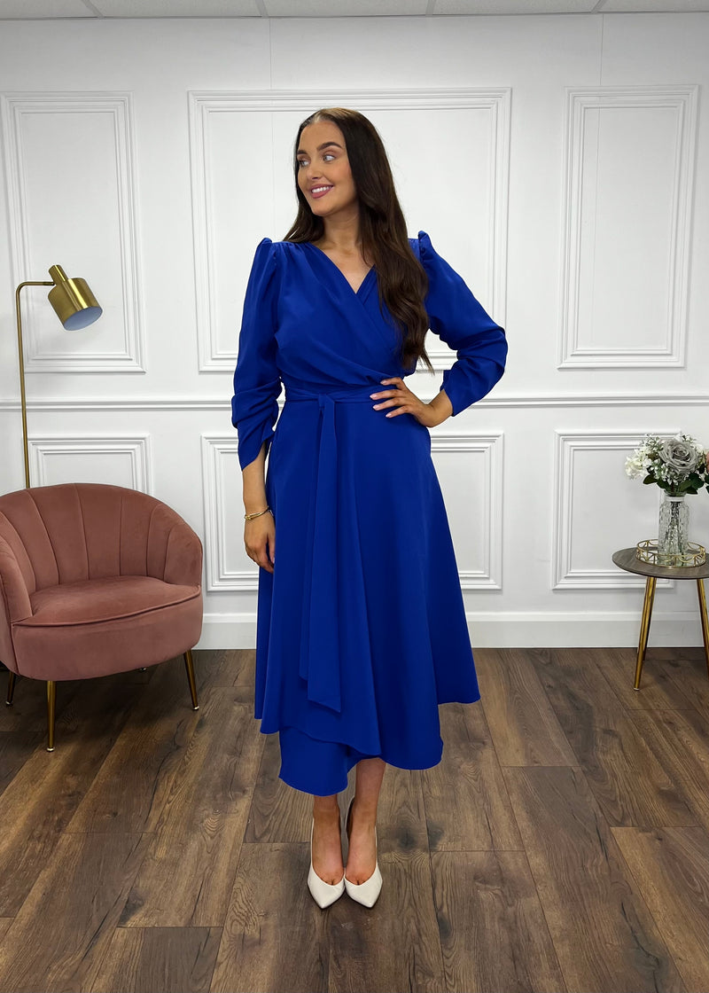 “Stacey” Wrap Dress In Royal Blue
