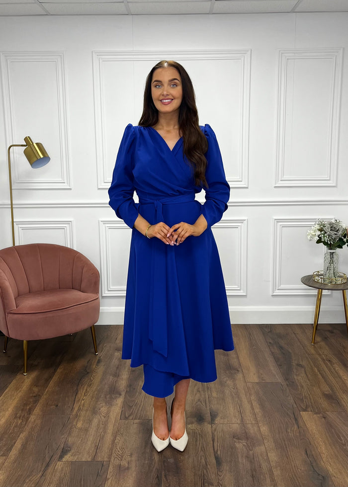 “Stacey” Wrap Dress In Royal Blue