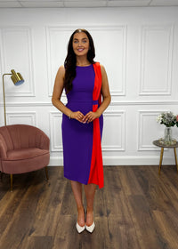 Purple And Red Fitted Two Tone Dress