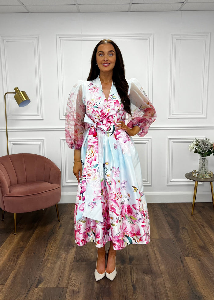 “Julianna” Dress In Pale Blue And Pink