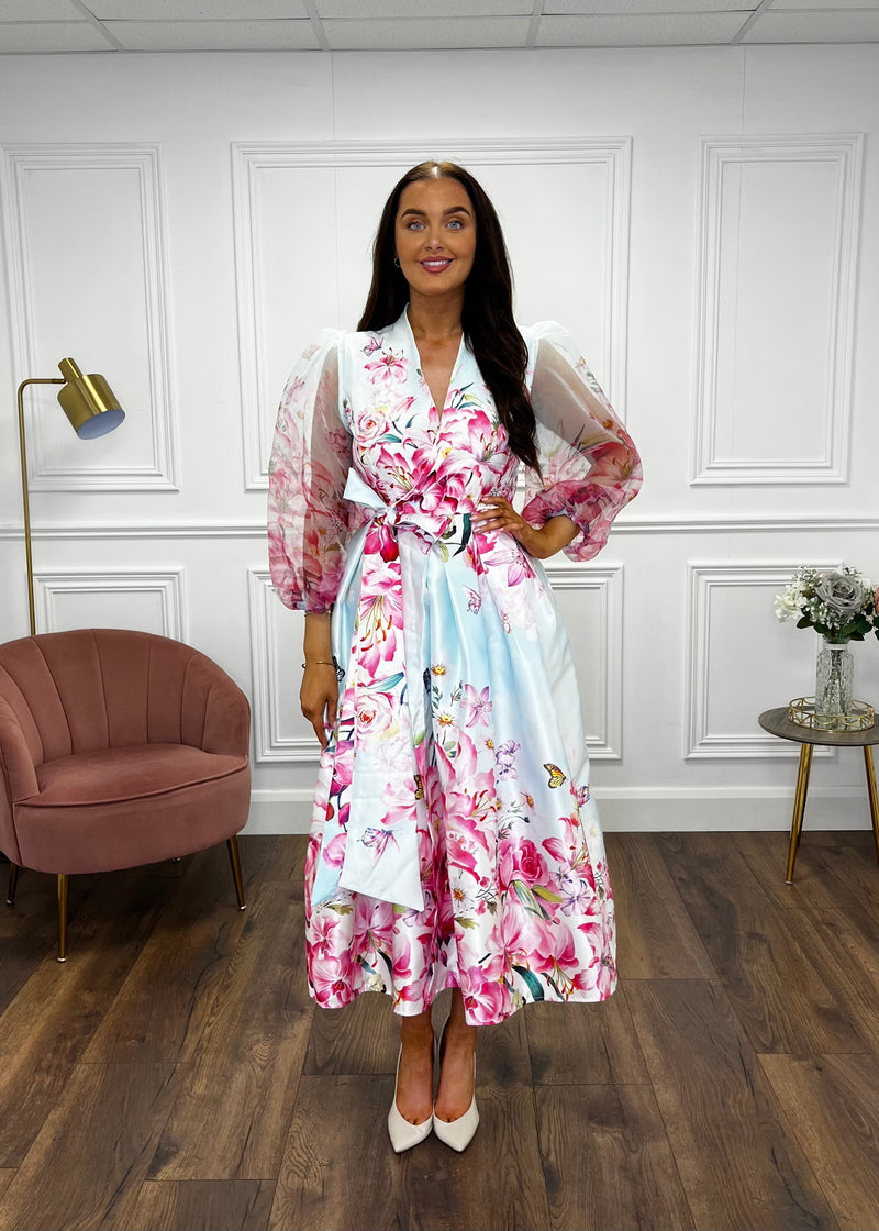 “Julianna” Dress In Pale Blue And Pink