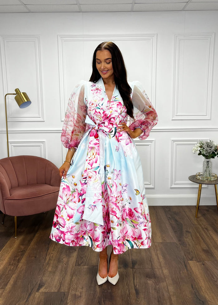 “Julianna” Dress In Pale Blue And Pink