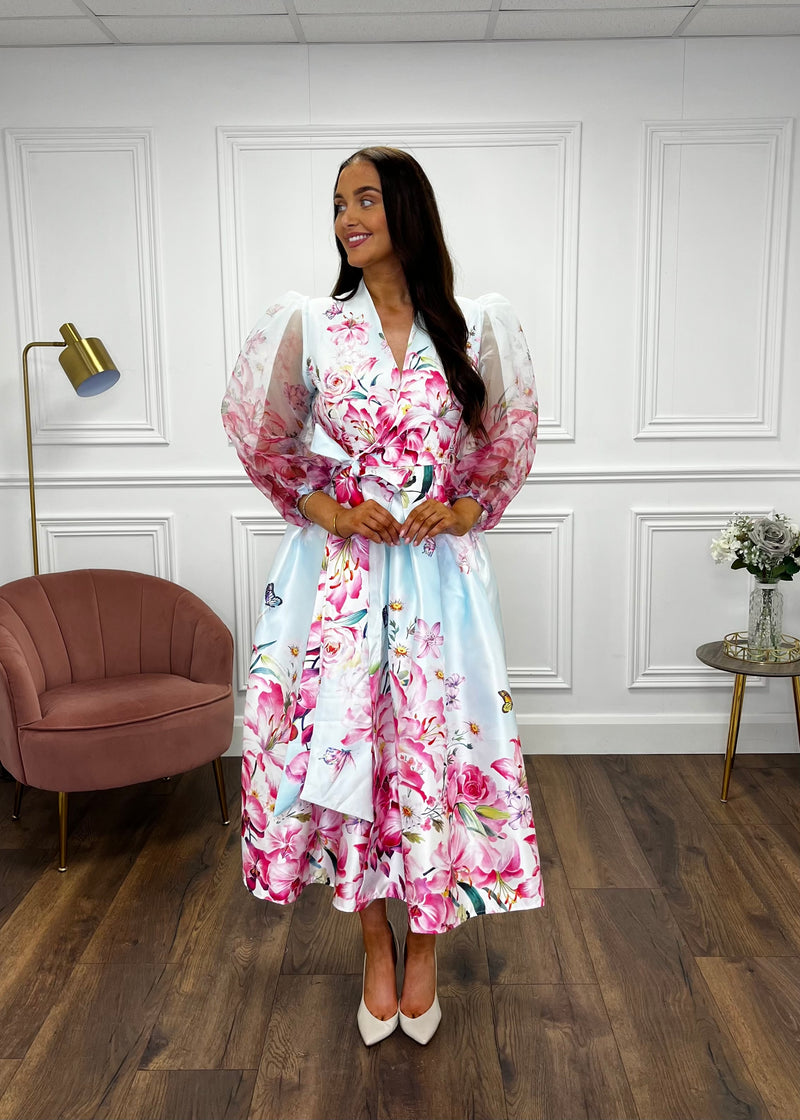 “Julianna” Dress In Pale Blue And Pink