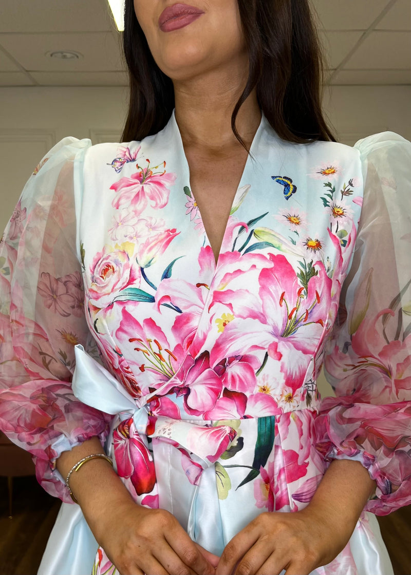 “Julianna” Dress In Pale Blue And Pink