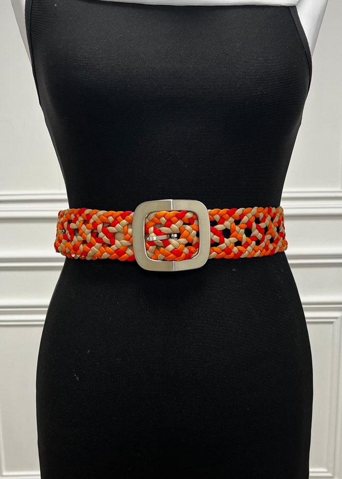 “Lola” Belt In Red & Orange Print