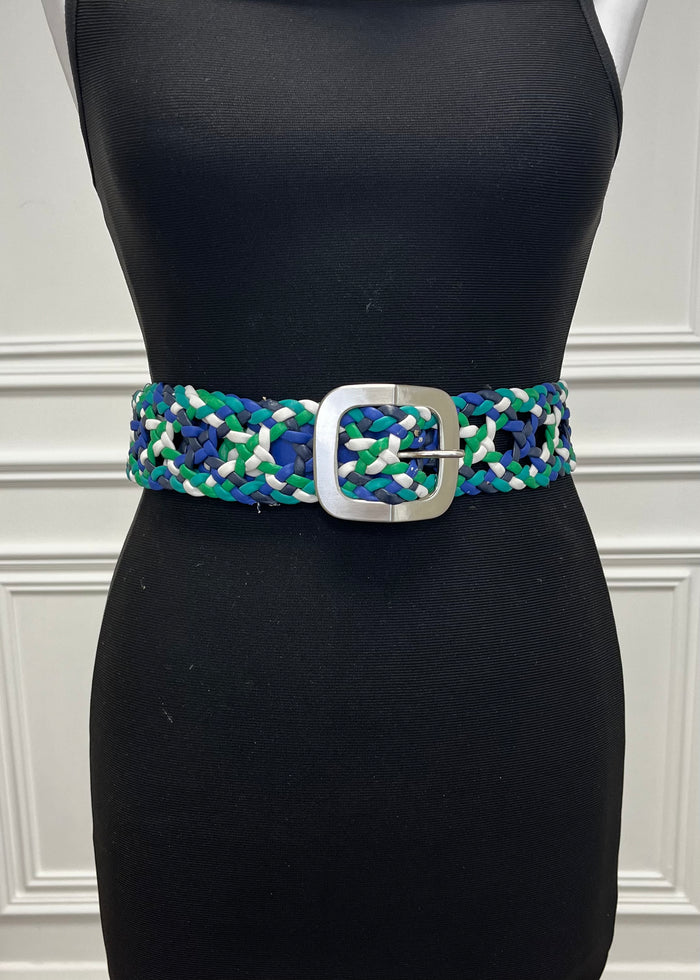 “Lola” Belt In Blue & Green Print