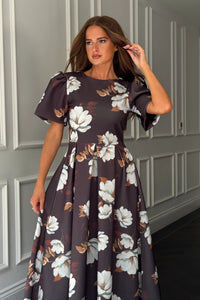 “Elowin” Dress In Brown Floral