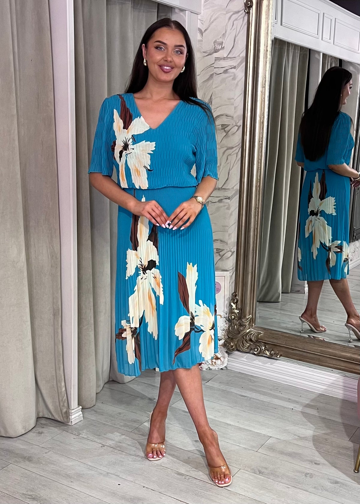 “Jade” Dress In Teal Print