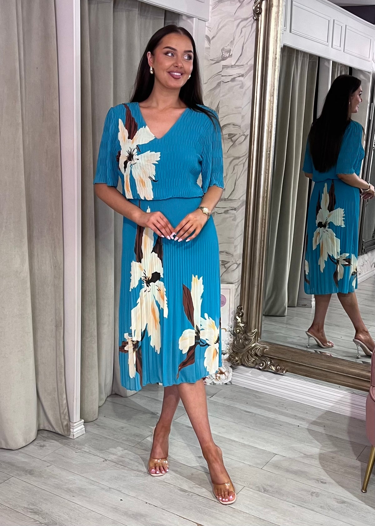 “Jade” Dress In Teal Print