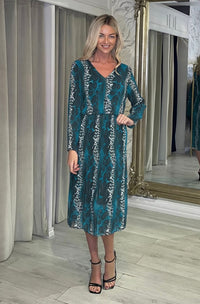 “Maggie” Dress In Teal Print