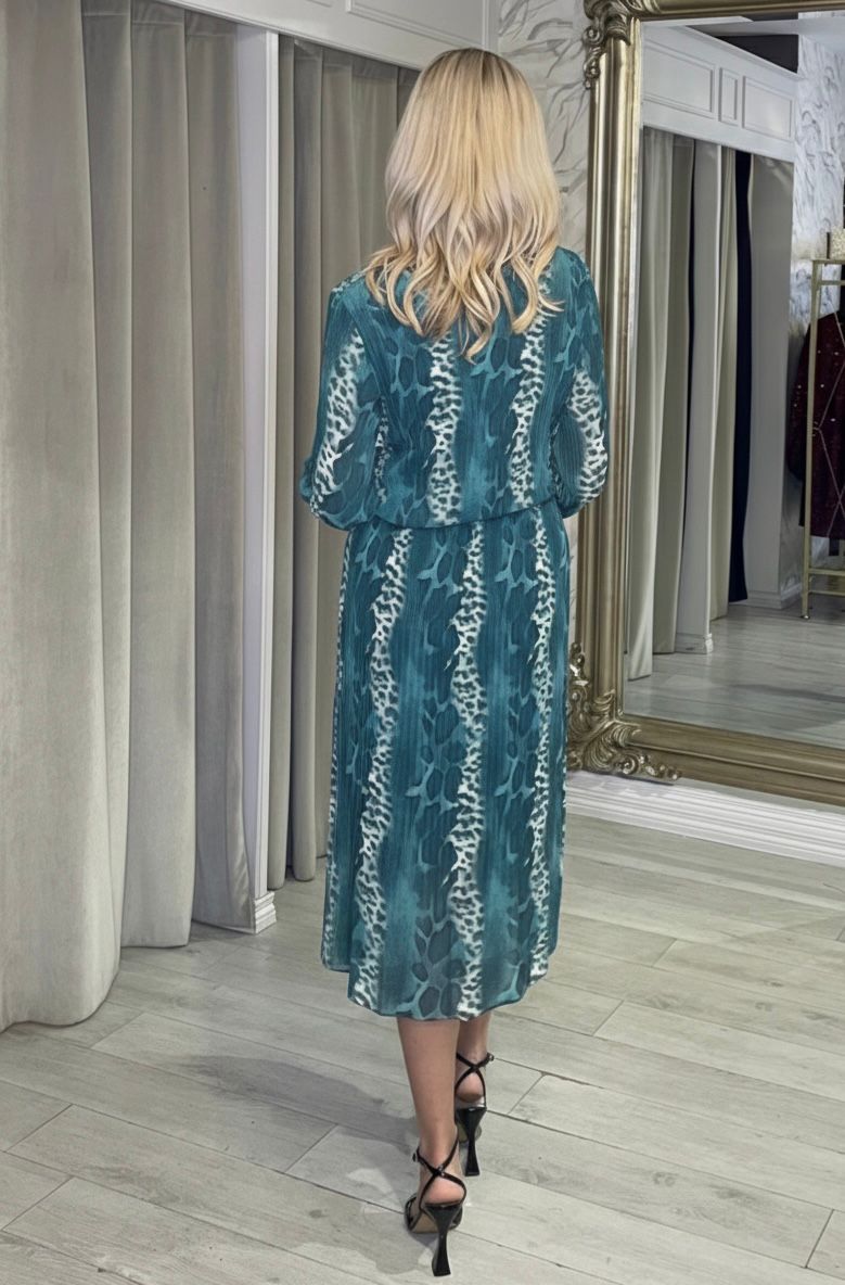 “Maggie” Dress In Teal Print