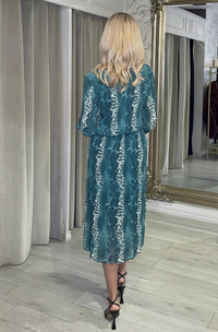 “Maggie” Dress In Teal Print