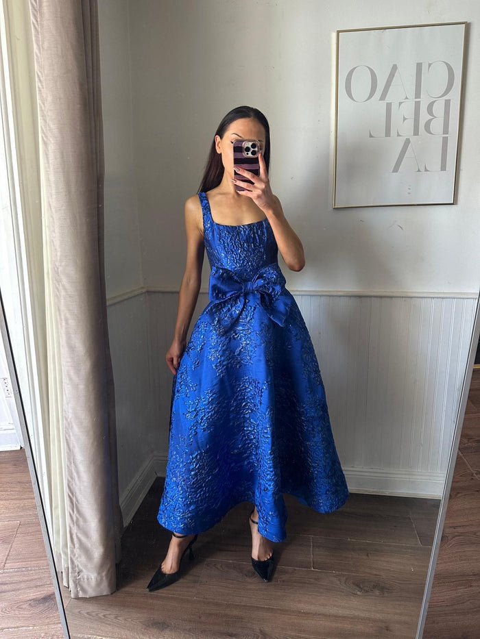 “Aria” Dress In Royal Blue Jaquard