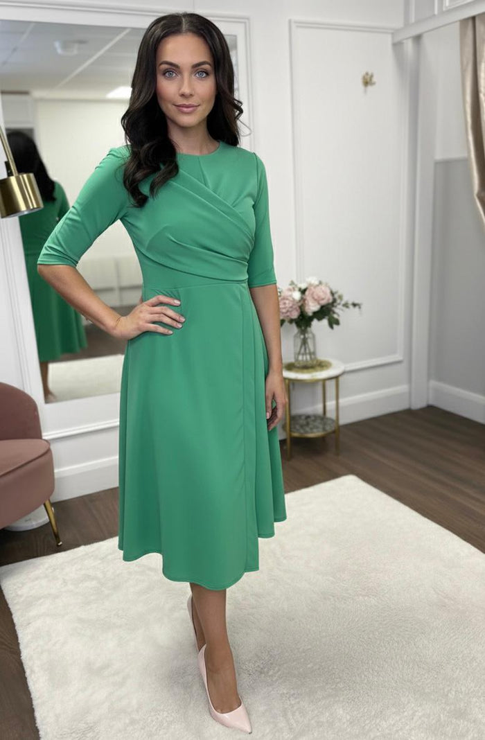 Green Drape Top A-Line Dress